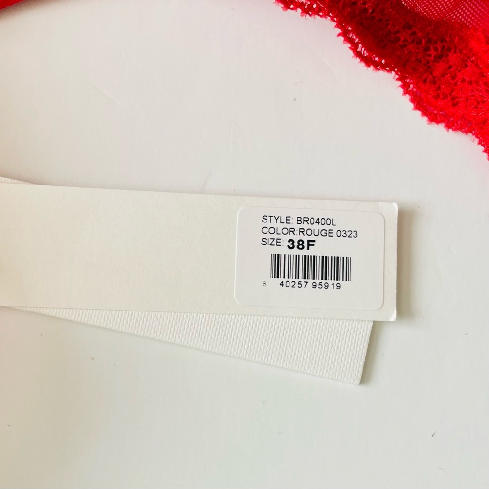 NWT Fleur de mal 38F Sheer Tulle Fuller Cup Demi Unlined bra in Rouge Red - Picture 5 of 8
